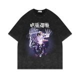 Washed and old retro short-sleeved T-shirt anime top