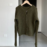 Women Cardigan Sweater Spring Alpaca Fleece/Fiber Cardigan Jacket Long-Sleeved round Neck Sweater Cardigan D2366