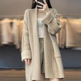Women Knitted Cardigan V-neck Sweater Autumn and Winter Loose Cardigan Sweater Coat