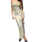 Women Dresses Summer Mesh Printed Slim Fit Dress
