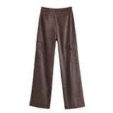 Women Sweatpants Trousers Pocket Casual Loose High Waist Tooling Pants