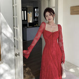 Women Dresses Autumn Sexy Slim Fit Long Dress Lace Dress