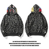 Bathing Ape Hoodie Autumn and Winter Ape Shaped Checkered Shark Cardigan Zipper Sweater Jacket