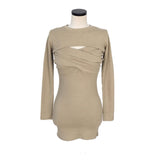 Women Dresses Two-Piece Sling Dress Hip Skirt Long Sleeve Cutout Shawl Sleeves