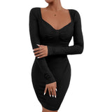 Women Dress Sexy Sheath Knitted Long-Sleeved Dress