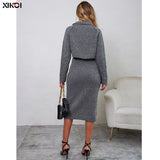 Women Knitted Skirt Knitted Suit Dress Autumn Slim Fit Casual Two-Piece Sweater