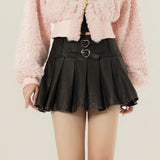 Women Skirt High Waist PU Leather Skirt Pleated Skirt
