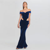 Women Dresses Sexy Waist Hollow-out Velvet Dress Long Dress Dress (Zns0409)