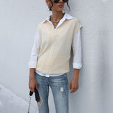 Women Knitted Sweater Autumn Casual Top Solid Color Cable-Knit Sweater Vest