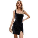 Women Dress Summer Sexy Split Square Collar Hip Skirt