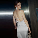 Women Dresses Spring and Summer Sexy Split Backless Sling Dress