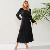 Women Date Dress Autumn Winter Sexy Long Sleeve round Neck Lace Long Dress Dress