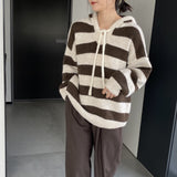 Women Winter Knitted Sweater Autumn and Winter Stripes Casual Loose Sweatshirt N2376