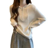 Women Knitted Pullover Spring and Autumn Zipper Hooded Long-Sleeved Sweater