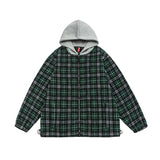Unisex Winter Cotton Coat Plaid Hooded Fleece Padded Coat Vintage Loose and Warm Cotton-Padded Coat