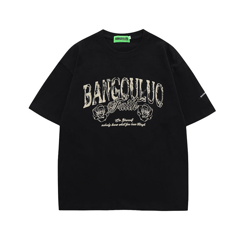 Men T Shirt Vintage Angel Print Short Sleeve T-shirt