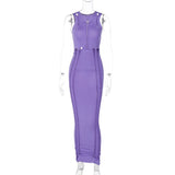 Women Dresses Summer Hollow Slim round Neck Sleeveless Dress