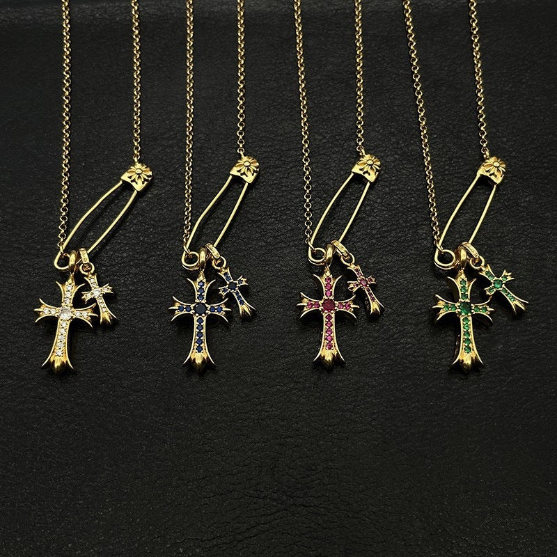Chrome Hearts Necklace Gold Pin Double Cross Men's and Women's Necklaces