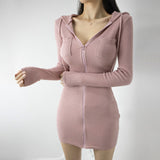 Women Dresses Long Sleeve Dress Sexy Hip Skirt Zip V-neck round Neck Skirt