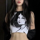 Women T-shirt Summer round Neck Pullover Sleeveless Portrait Top Vest