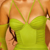 Women Dresses Dress Sexy Sling Backless Hollow Slim Dress (Bla0420)