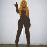 Women Jumpsuit Spring Sexy Hollow out Finger Stall Slim Fit Bodysuit