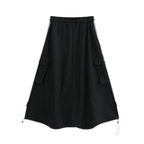 Women Long Skirt High Waist Side Striped Casual Sports Midi Dress