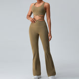 Women Yoga Set Exercise Yoga Clothes Wide Leg Bootleg Pants