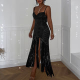 Women Dresses Spring Tassel Gown V-neck Brace Dress