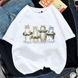 Kawaii Cat Women Print Funny T-shirt Girl Animal Y2K Fashion