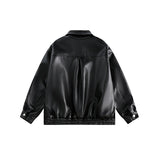 Unisex Jacket Fall Loose Lapels PU Leather Jacket Retro Biker's Coat