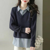 Women Knitted Pullover Spring and Autumn Loose Long-Sleeved Sweater Top