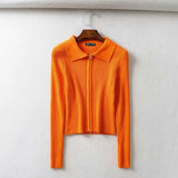 Women Sweater Knitwear Autumn Sexy Slim Lapel Double-Headed Zipper Navel Jacket