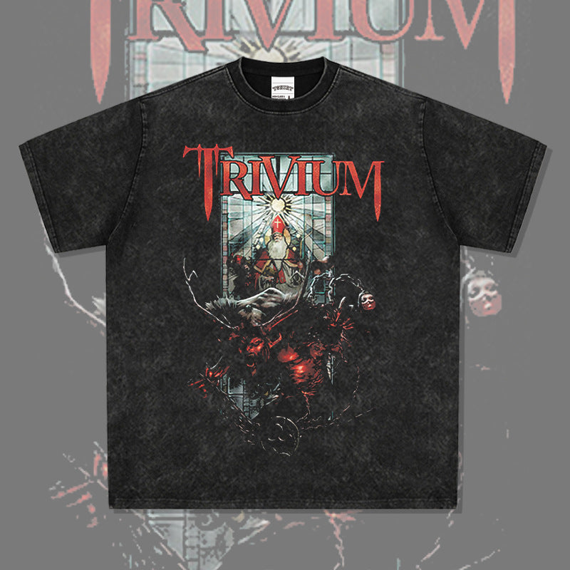 Mens Vintage Rock Band T-Shirt VINTAGE Trivia Rock Band ROCK Print Short Sleeve T-Shirt Loose