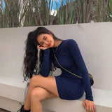 Women Dresses Sheath Pleated Dress round Neck Sexy Skirt