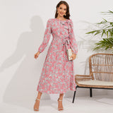 Women Date Dress Autumn and Winter Leisure Floral Print Long Sleeve Dress