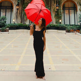 Women Dresses Spring Slim-Fitting Suspender Dress Backless Square Collar Dress