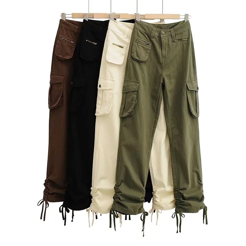 Women Sweatpants Overalls High Waist Loose Multi-Pocket Casual Trousers