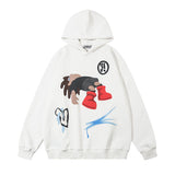 Men Hoodie Cartoon Printed Hoodie Men's Retro Loose Couple Coat