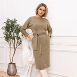 Women Dress Black Knitted Dress Autumn and Winter round Neck Long Sleeve Skirt