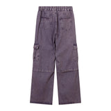 Women Pants Multi-Pocket Workwear Jeans Purple Loose Straight-Leg Wide-Leg Pants