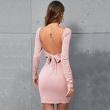Women Dress Spring and Summer Sexy Backless Slim Fit Sheath Long Sleeve Knitted Dress