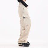 Men Sweatpants Cargo Straight-Leg Trousers Men's Zipper Pocket Loose Wide Leg Pants