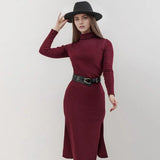 Women Dress Wine Red Slim Fit Sexy Slit Dress