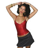 Women Tops Summer Slim Fit Vest Sexy Faux Leather Camisole Top
