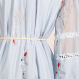 Women Dresses Spring Lantern Sleeve Embroidery Voile High Waist Dress (Qymy0409)