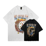 Men T Shirt Retro Abstract Print Worn Looking Washed-out Short Sleeve T-shirt