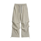 Men Sweatpants Pleated Casual Pants Wide-Leg Overalls Drawstring Jogger Pants