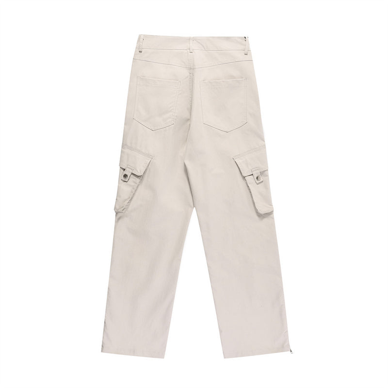 Men Sweatpants Casual Pants Men's Zipper Slit Pocket Straight-Leg Trousers