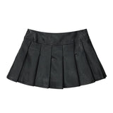Women Skirt Plaid Stitching PU Leather Skirt